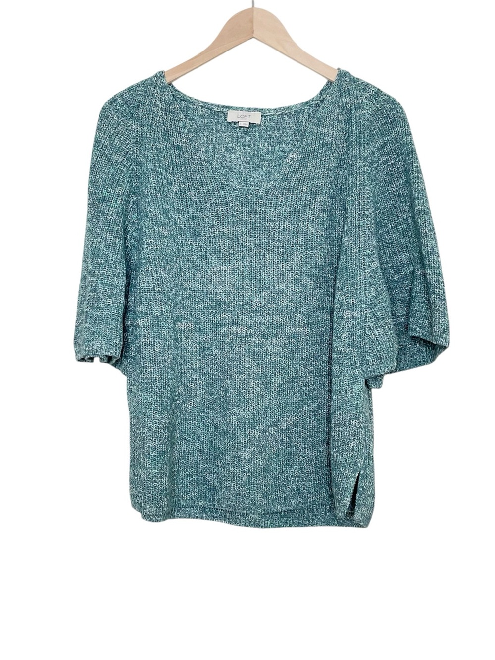 Ann Taylor Loft Blue Marled V-Neck Knit Sweater Size Large